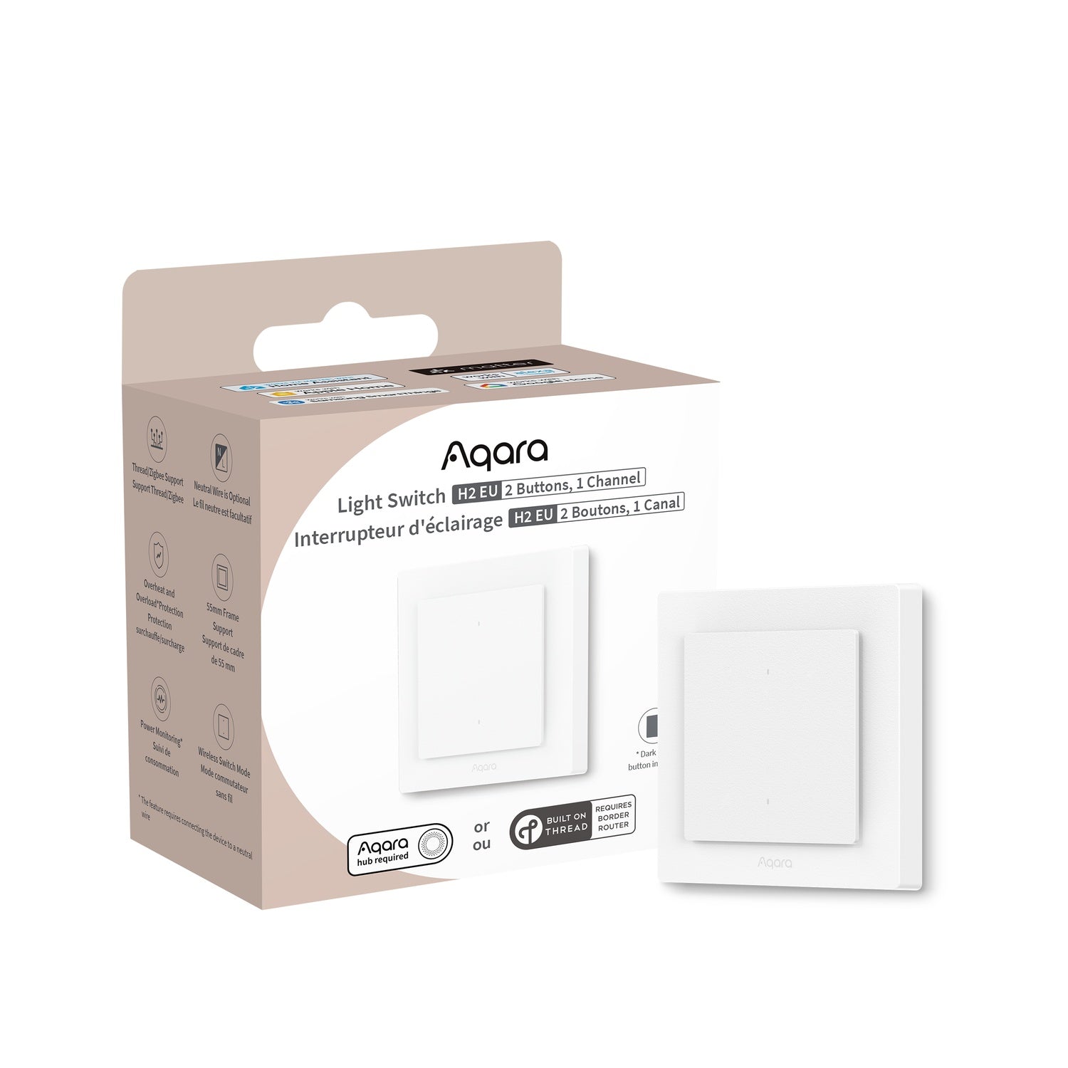 Aqara Light Switch H2 EU 2 Tasten, 1 Kanal, Offline (Zigbee, Matter over Thread)