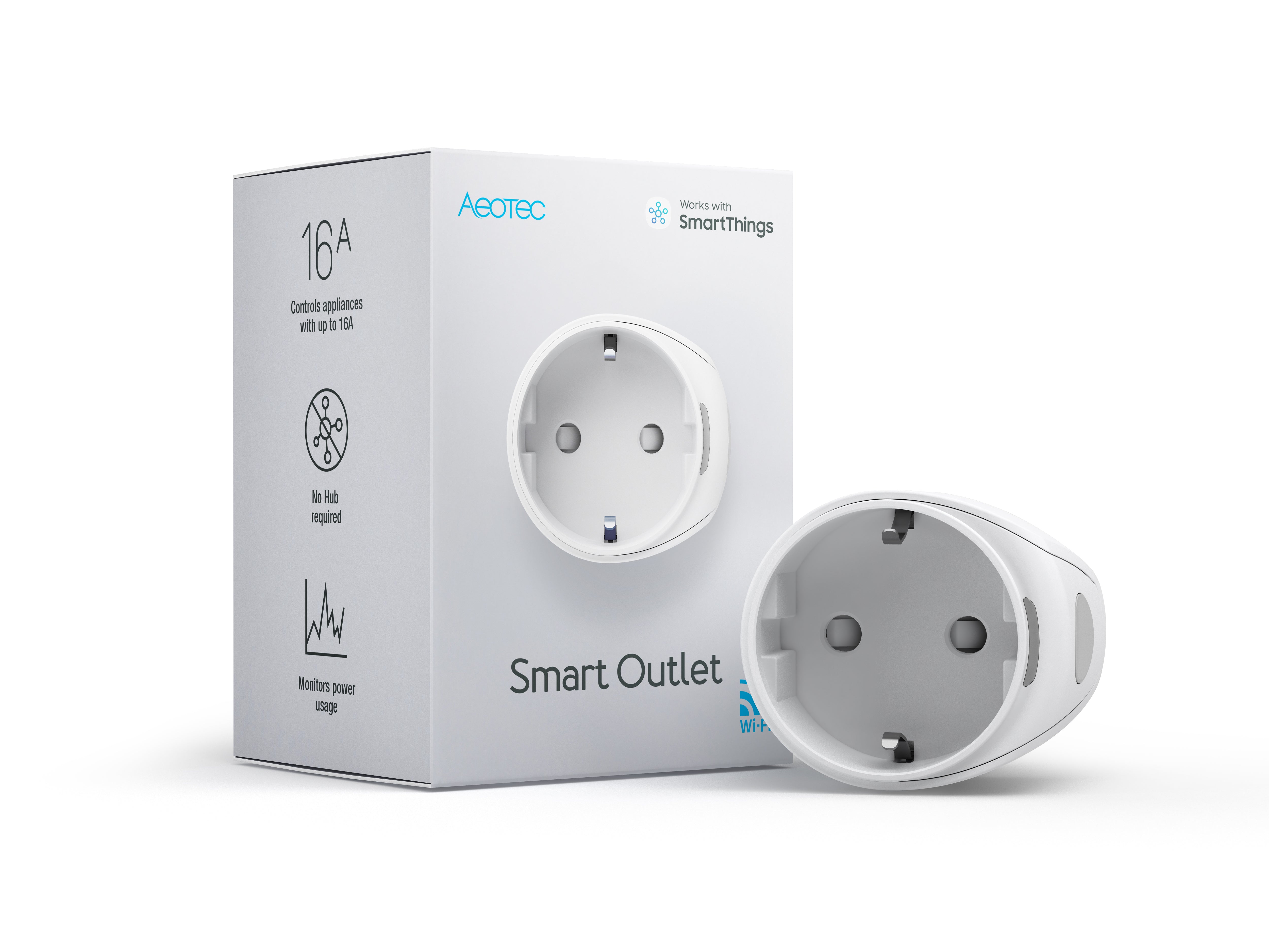 Aeotec Smart Outlet Type F | Smarte Steckdose Wi-Fi | Kein Hub erforderlich | Kompatibel mit Alexa, Google Home & SmartThings Energy | Energiemessung