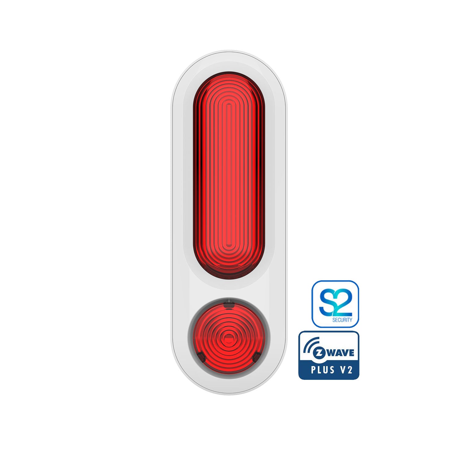 Philio Z-Wave Außensirene Frontansicht mit Logos