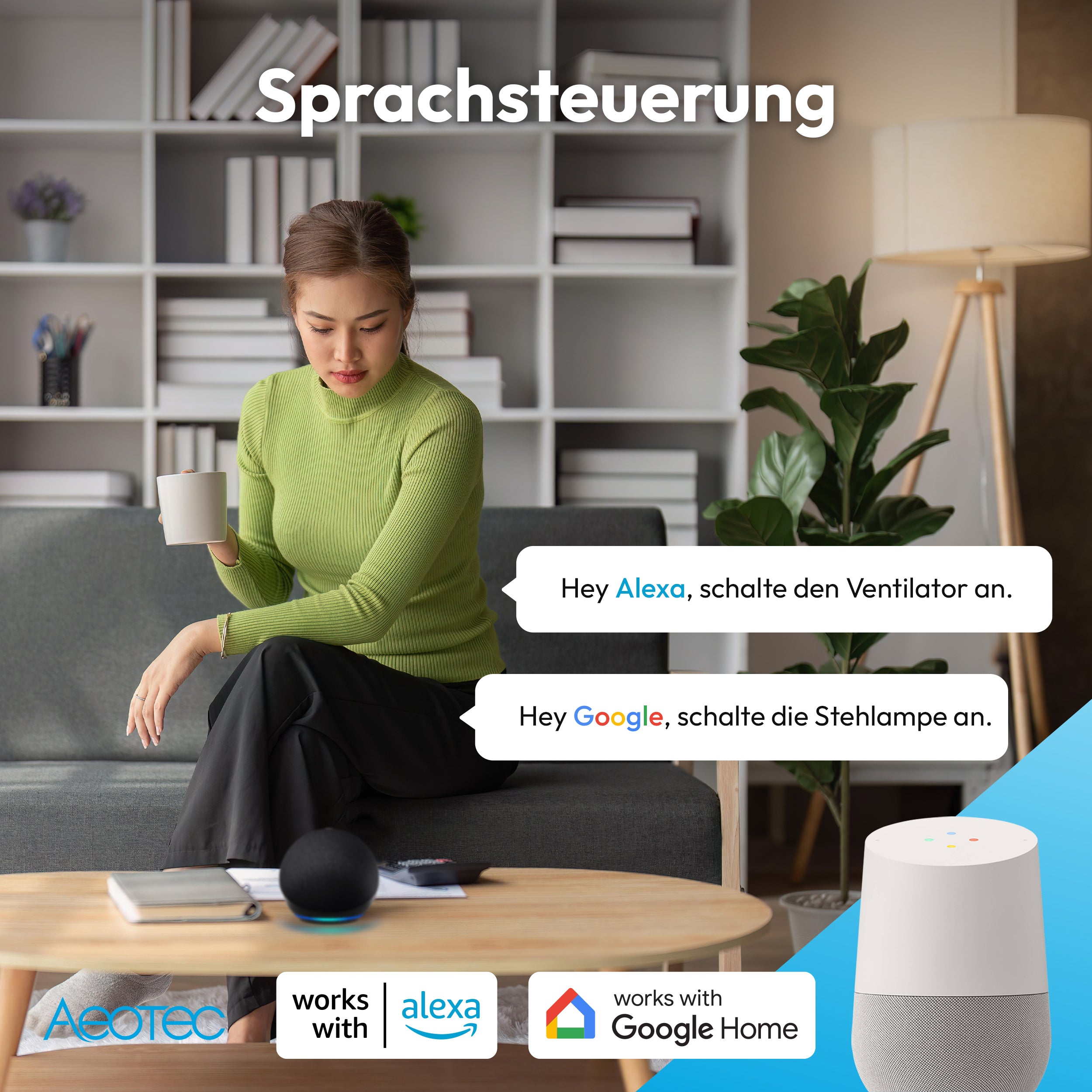 Aeotec Smart Outlet Type F | Smarte Steckdose Wi-Fi | Kein Hub erforderlich | Kompatibel mit Alexa, Google Home & SmartThings Energy | Energiemessung