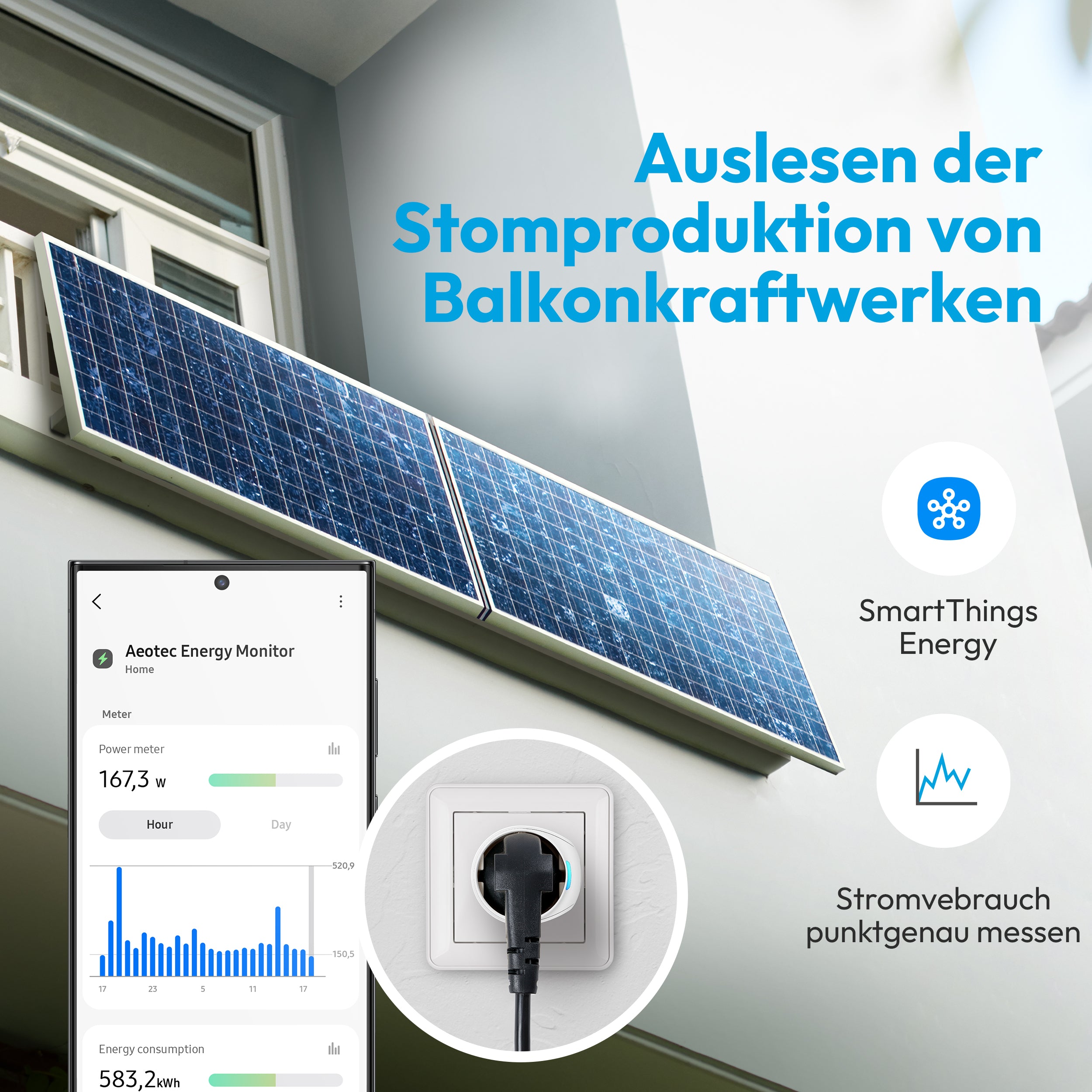 Aeotec Smart Outlet Type F | Smarte Steckdose Wi-Fi | Kein Hub erforderlich | Kompatibel mit Alexa, Google Home & SmartThings Energy | Energiemessung