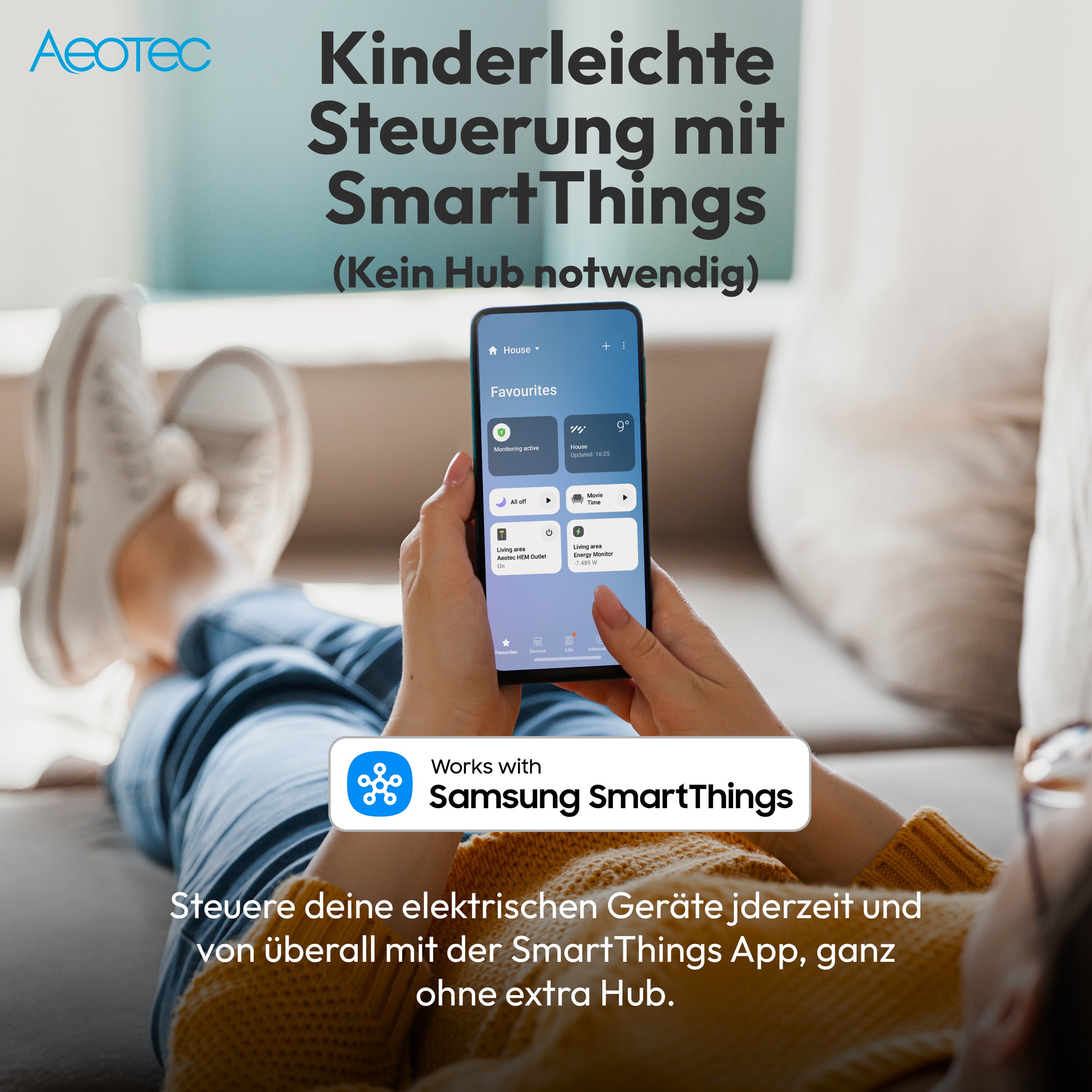 Aeotec Smart Outlet Type F | Smarte Steckdose Wi-Fi | Kein Hub erforderlich | Kompatibel mit Alexa, Google Home & SmartThings Energy | Energiemessung