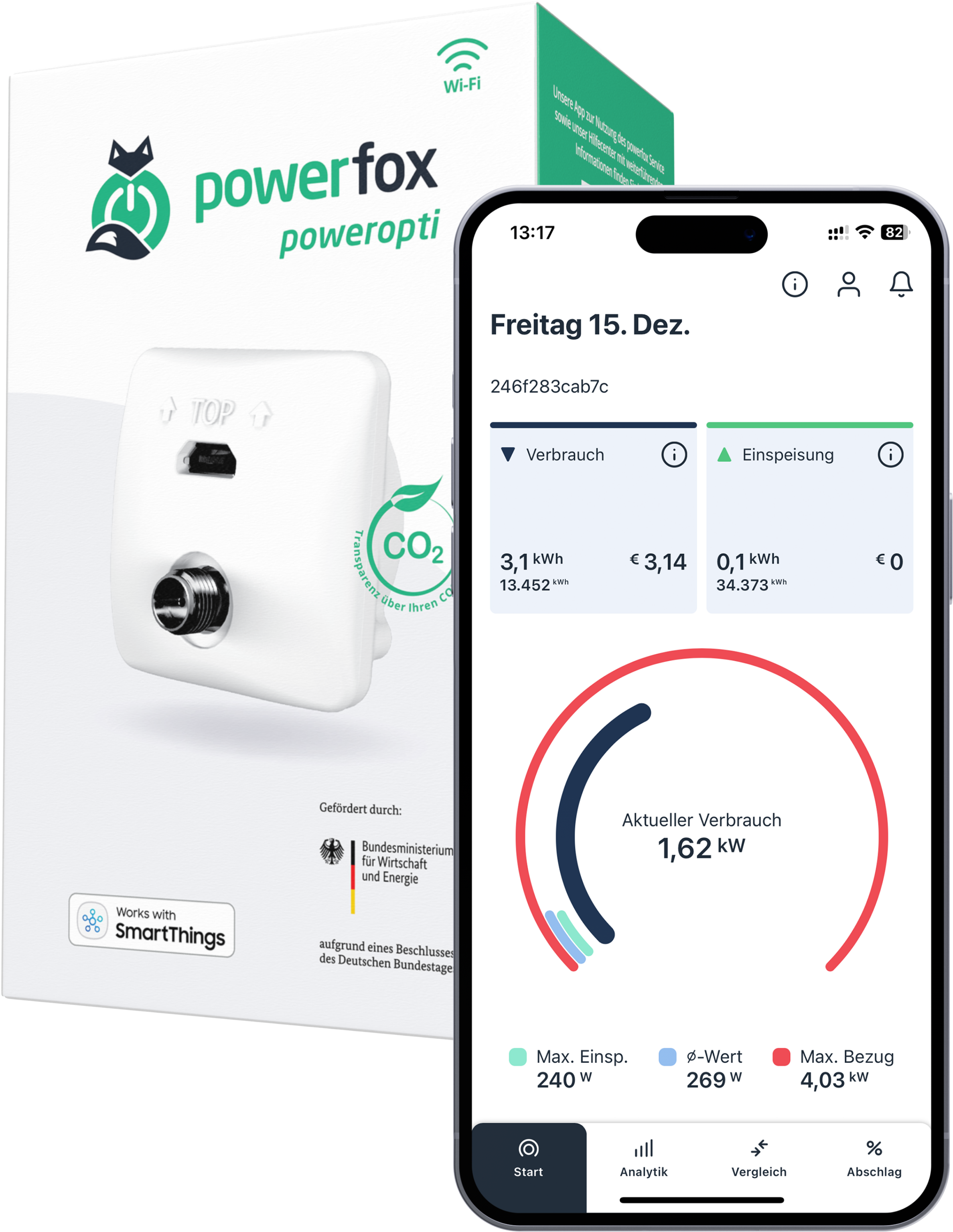 powerfox WLAN Stromzähler Auslesegerät Stromverbrauch Einspeisung PV Anlage Balkonkraftwerk Energiemonitor poweropti PA201902 (IR)